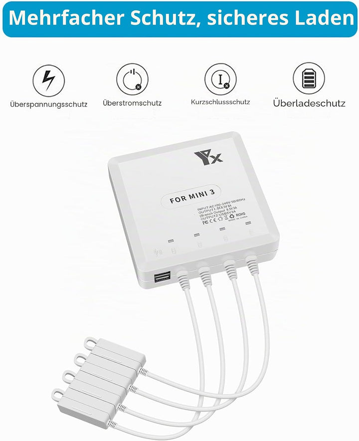 LYONGTECH Akku Ladegerät für DJI Mini 4/3 Pro,Mini 3 Drohne,6 in 1 Parallel Battery Charger Hub,Char