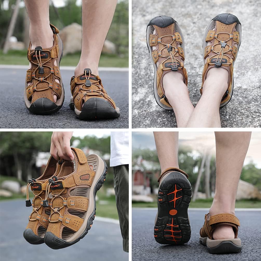 FLARUT Sandalen Herren Outdoorsandalen Sommer Wanderschuhe Trekkingsandalen Leder Strand Wandersanda