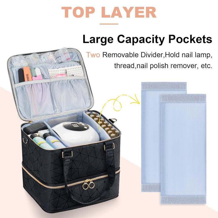 Uross Nagellack Organizer für 84 Nagellackflaschen und 1 LED-Nagellampe, Nagellack Aufbewahrung Tasc