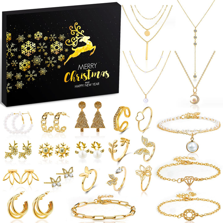 Adventskalender Schmuck 2025, Schmuckkalender Weinachtskalender Weihnachts-Countdown 24 Mode Weihnac