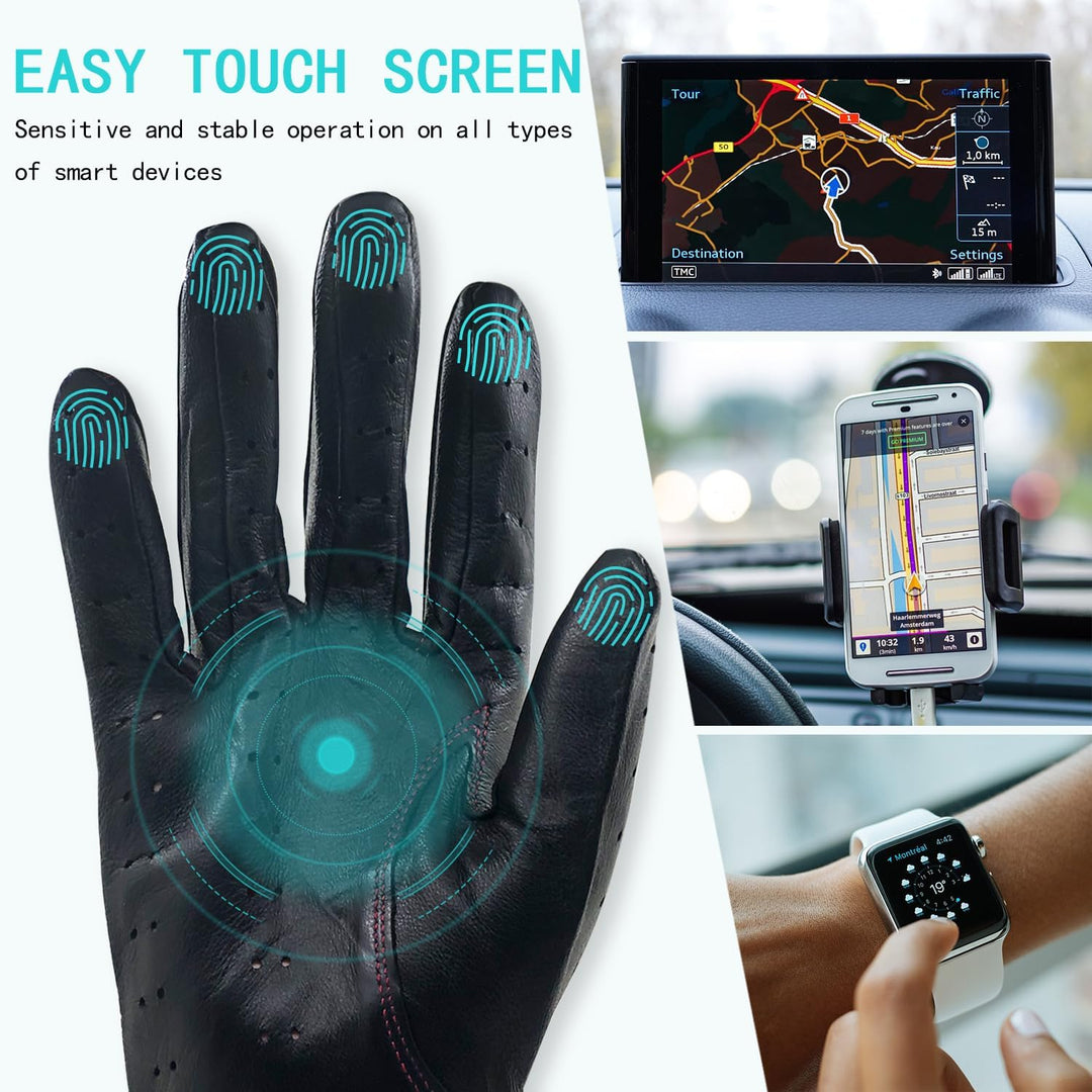 Damen Retro Weiche nd Dünne Ausgezeichnete Lammfell Leder Qualität Touchscreen Fahrhandschuhe Medium