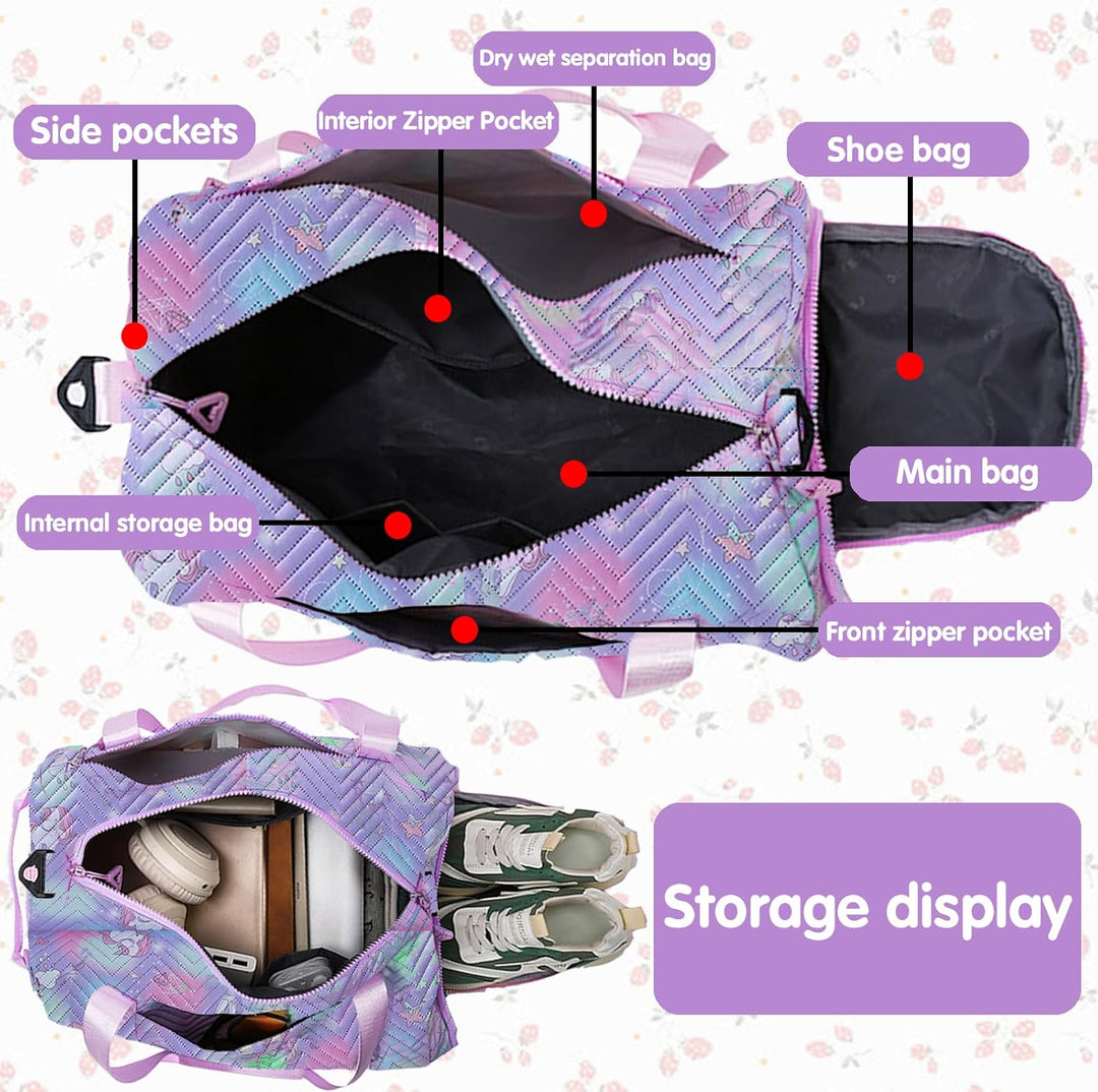 YOUYIKE Sporttasche Mädchen, Einhorn Yogatasche, Reisetasche Kinder, Schwimmtasche, Wasserdicht Turn