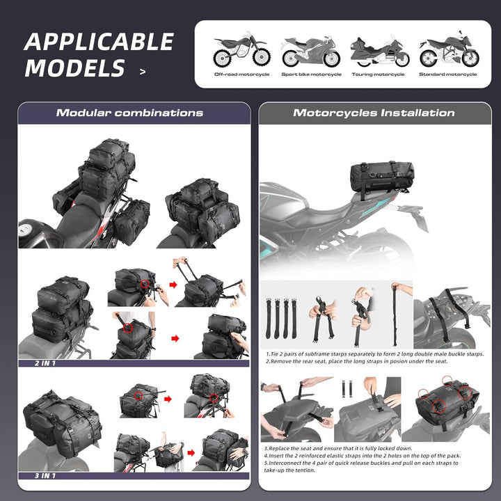 Rhinowalk Motorrad Sitztasche 8/15/30L Wasserdicht Motorradtasche Satteltaschen Gepäckträgertaschen