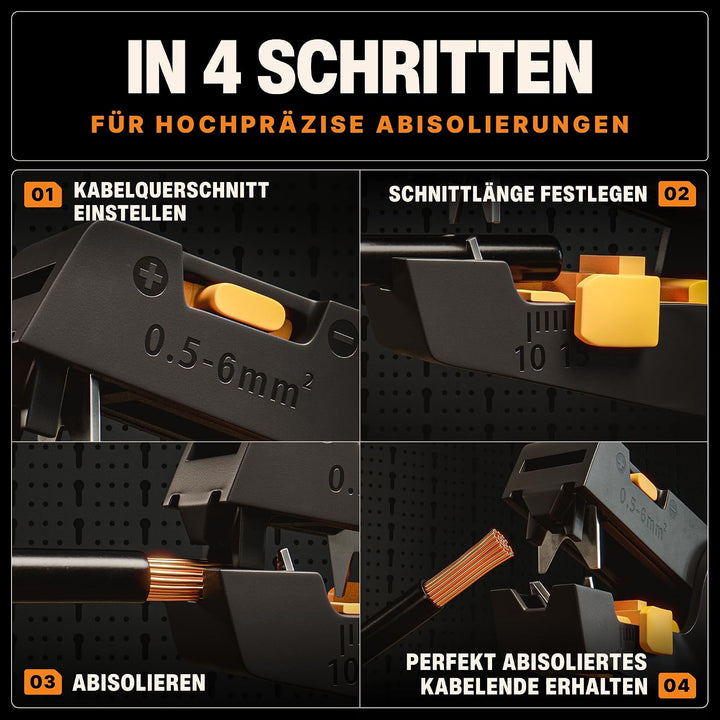 BAURIX® Abisolierzange automatisch – Abisolierwerkzeug mit Kabelschneider für Kabel 0,5–6mm² – Für E