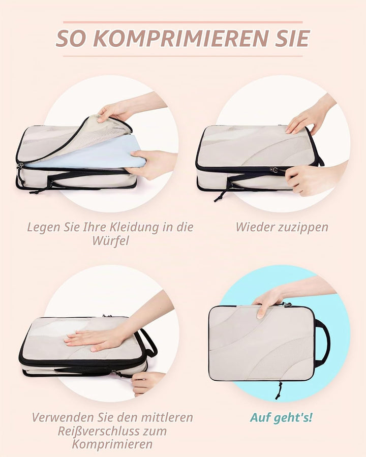 BAGSMART Packing Cubes Compression 6 Stück, Packwürfel Kompression Koffer Organizer Set, Travel Esse