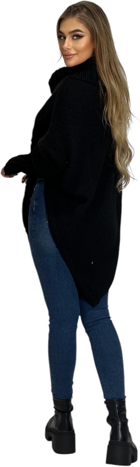 Mississhop Poncho Strick Sweatshirt Pullover Umhang Überwurf Einheitsgrösse Schwarz, Einheitsgrösse