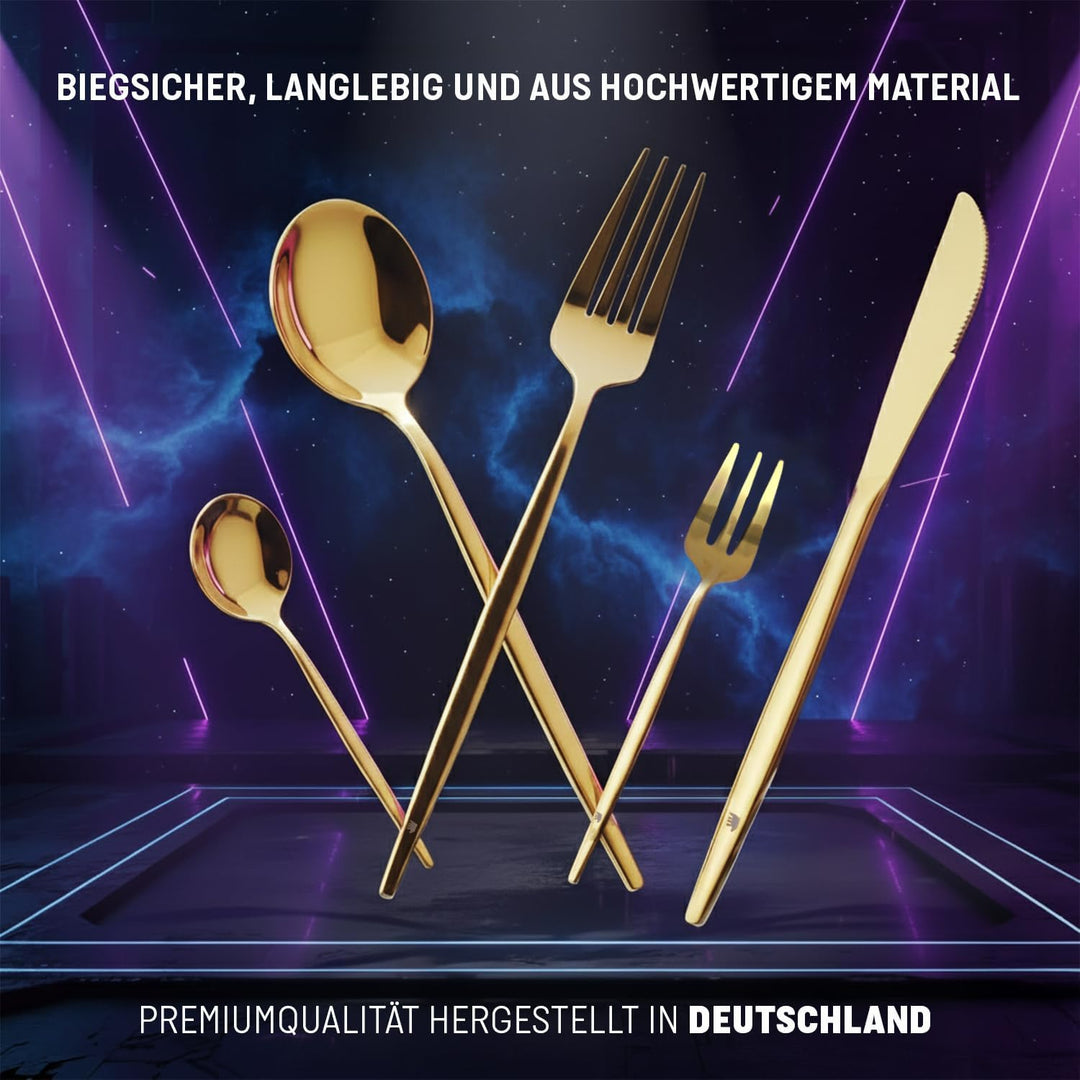 Premium Besteckset, 30-teilig, Gold, Edelstahl, Spülmaschinenfest, Elegantes Design, Tafelbesteck fü