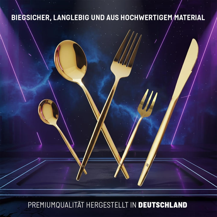 Premium Besteckset, 30-teilig, Gold, Edelstahl, Spülmaschinenfest, Elegantes Design, Tafelbesteck fü