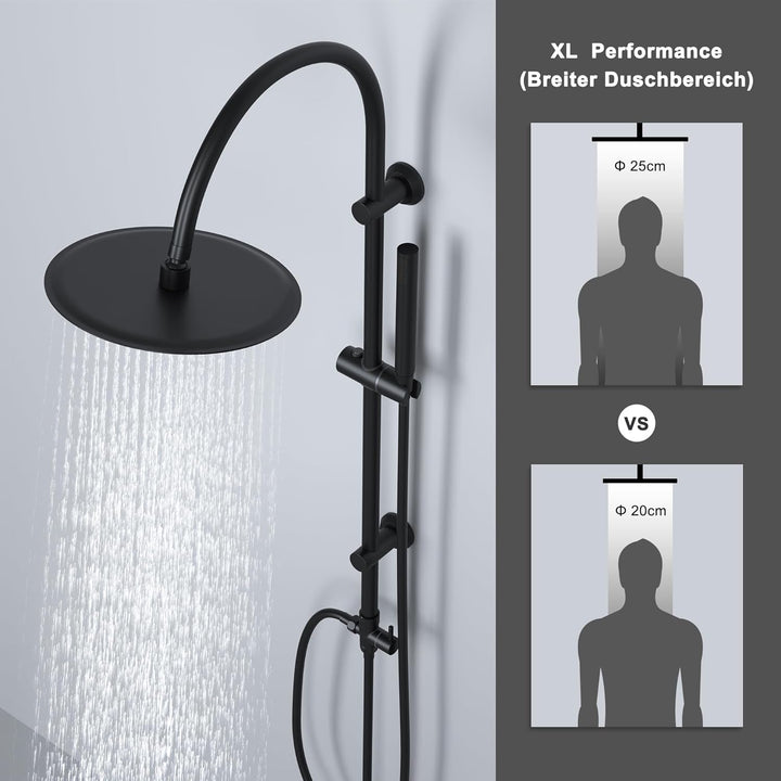 Görbach Regendusche Duschsystem ohne Armatur, Edelstahl Duschset mit Rund Kopfbrause XL D25cm, Vinta