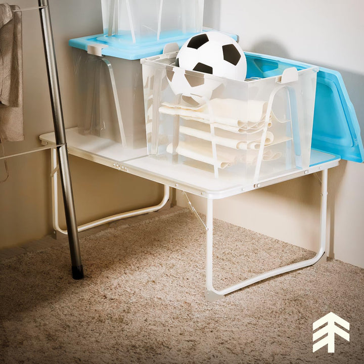 MalTec Campingtisch Klapptisch im Koffer 60x40x25 Weiss Fischen Gartentisch aus Alu und MDF für Pick