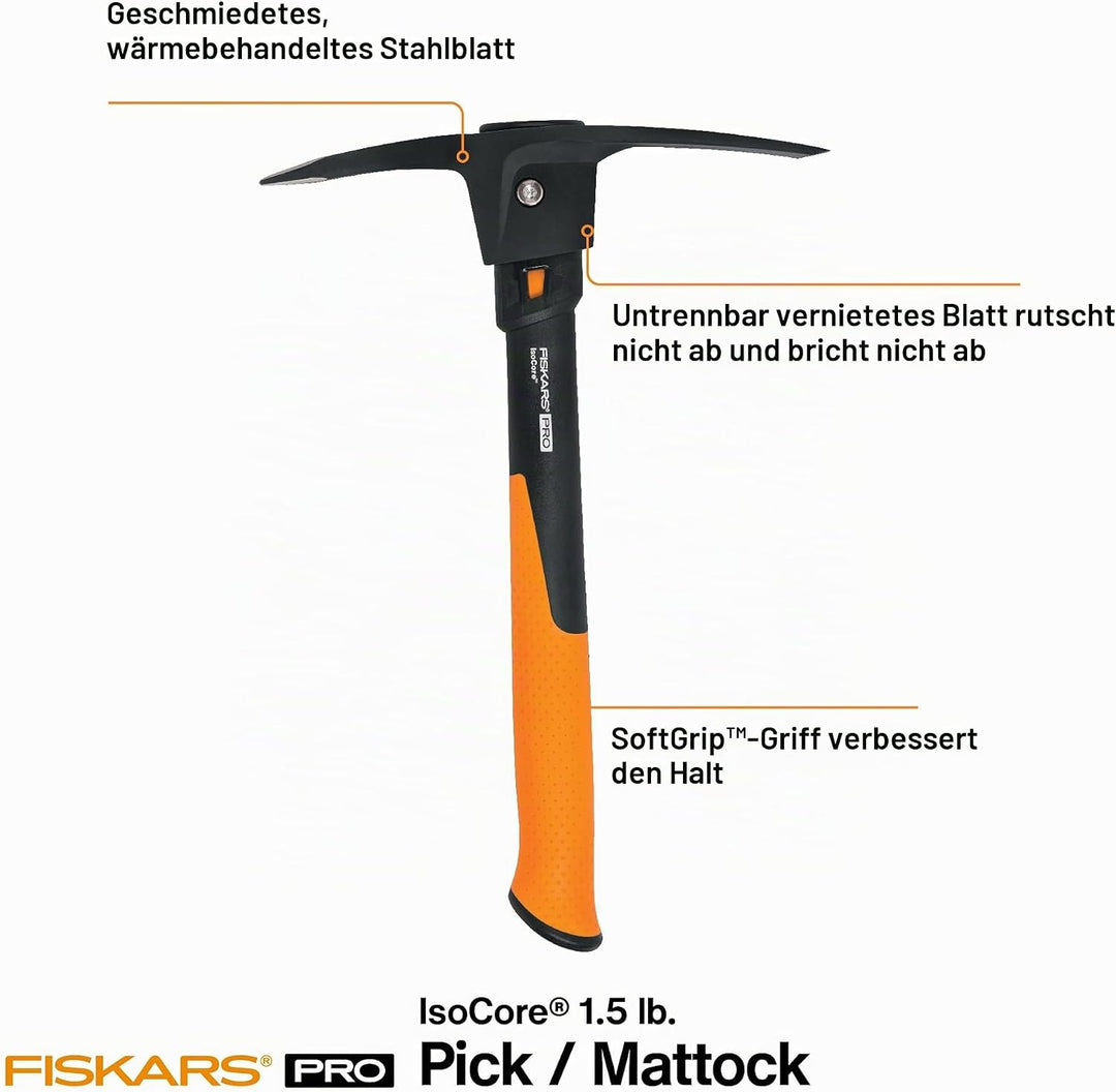 Fiskars 751220-1001 Pro IsoCore Hacke/Spitzhacke, 0,7 kg, Orange/Schwarz 1.5 lb, 1.5 lb