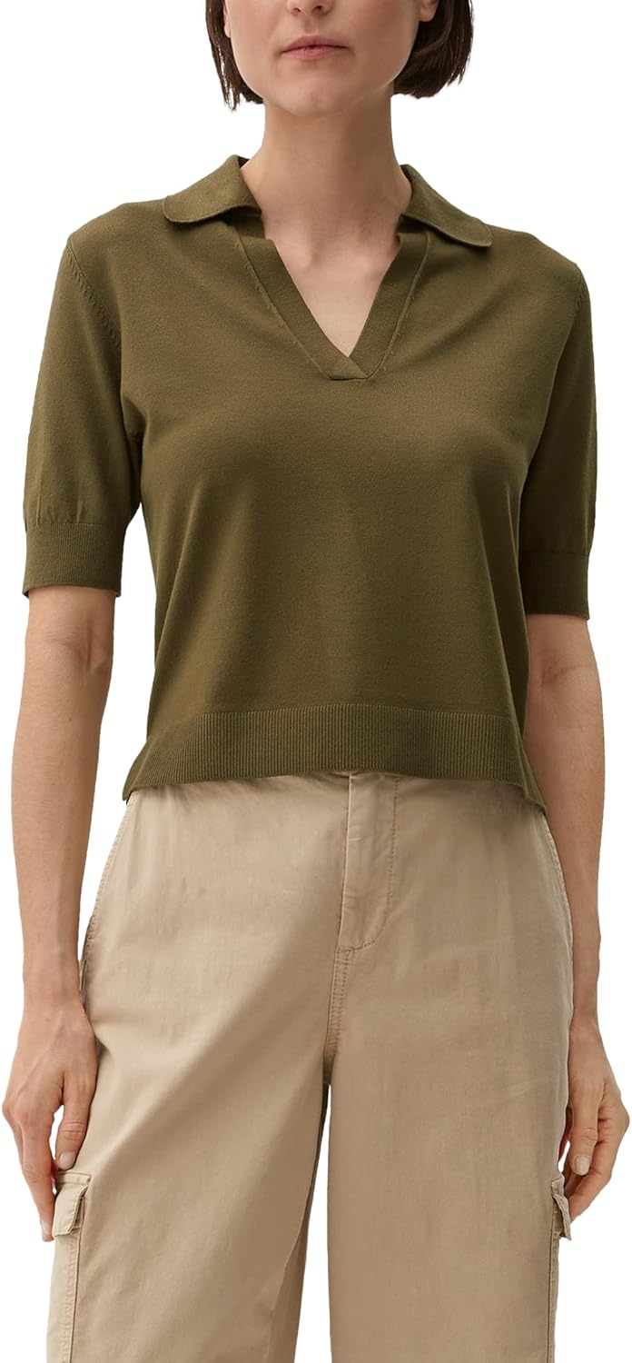 s.Oliver Damen Pullover mit Polokragen, Kurzarm 36 Grün, 36 Gr&#xFC;n