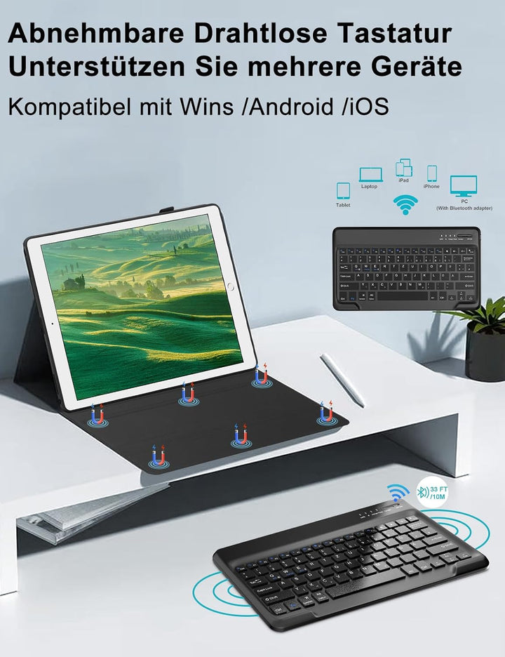 FOGARI Tastatur Hülle für iPad Pro 12.9 1./2. Generation (2015/2017) - Deutsches QWERTZ Layout, Magn