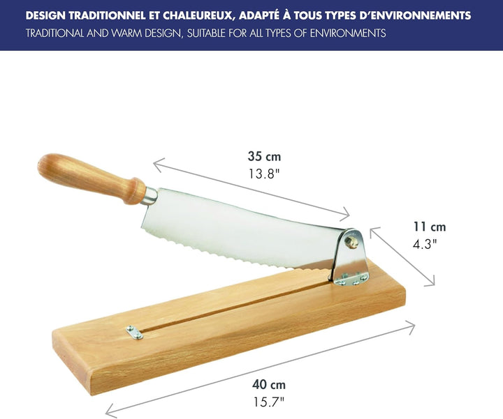 Louis Tellier N7013 Brotschneider mit Holzplatte, Klinge: 25 cm, Beige