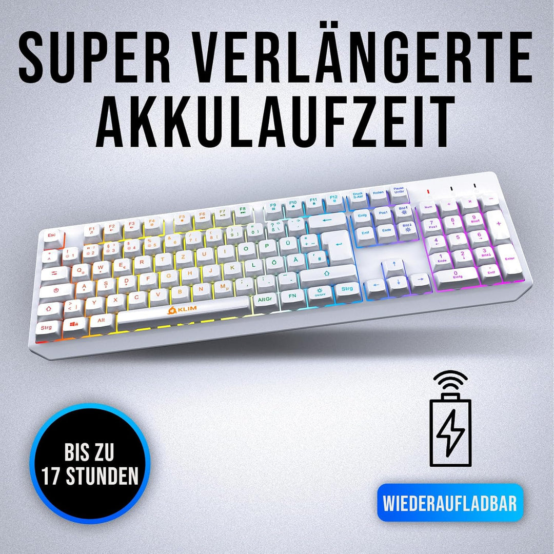 KLIM Chroma Wireless Gaming Tastatur Kabellos QWERTZ DEUTSCH - NEU 2024 - Langlebig, Ergonomisch, Wa
