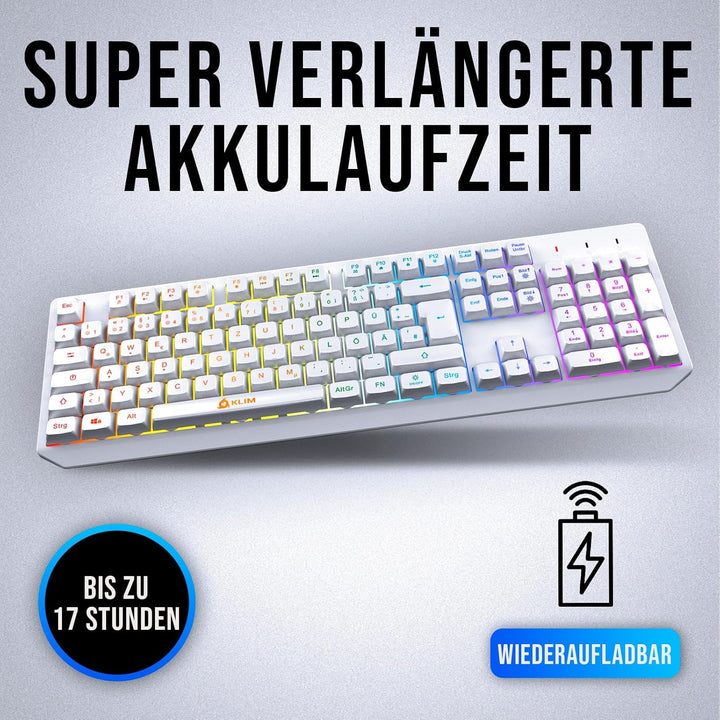 KLIM Chroma Wireless Gaming Tastatur Kabellos QWERTZ DEUTSCH - NEU 2024 - Langlebig, Ergonomisch, Wa