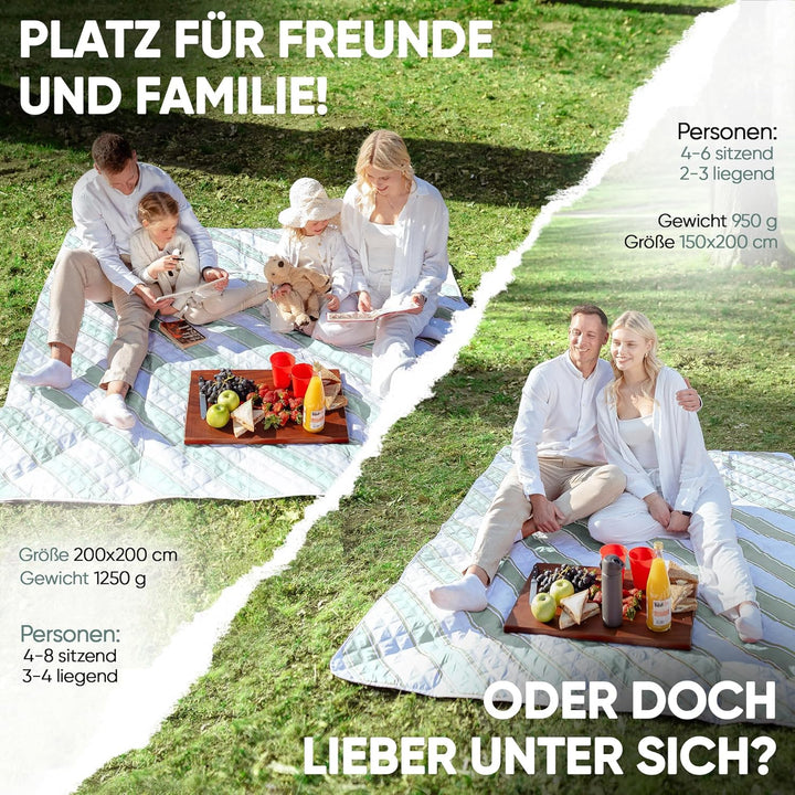 Picknickdecke wasserdicht 150x200cm isoliert & gepolstert - Stranddecke sandfrei – ideal für Camping