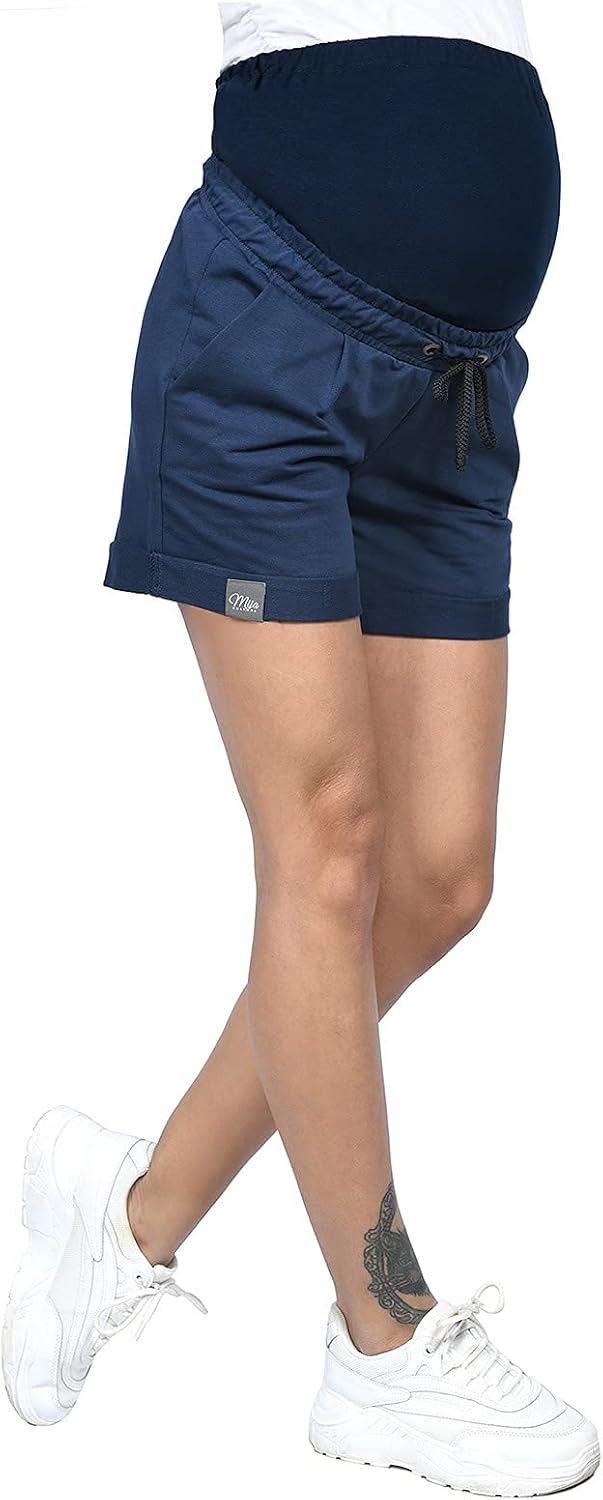 MijaCulture Kurze Umstandsshorts Umstandshose mit Bauchband für Sommer Lola M004 S Dunkelblau, S Dun