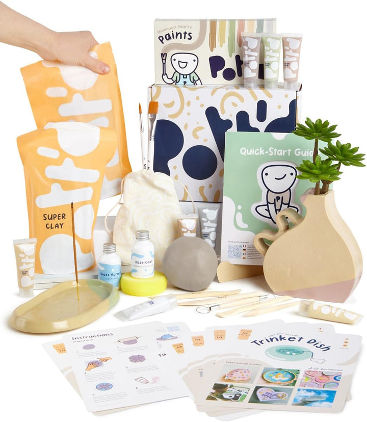 Pott'd Ton Töpferset für Anfänger für zuhause - Lufttrocknend. DIY Set für Erwachsene. Enthält: Luft