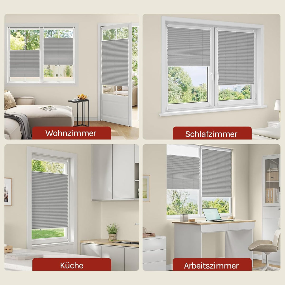 WOLTU Plissee ohne Bohren Klemmfix Faltrollo Jalousie Grau 100x130cm (BxH), Plisseerollo Crushed Opt