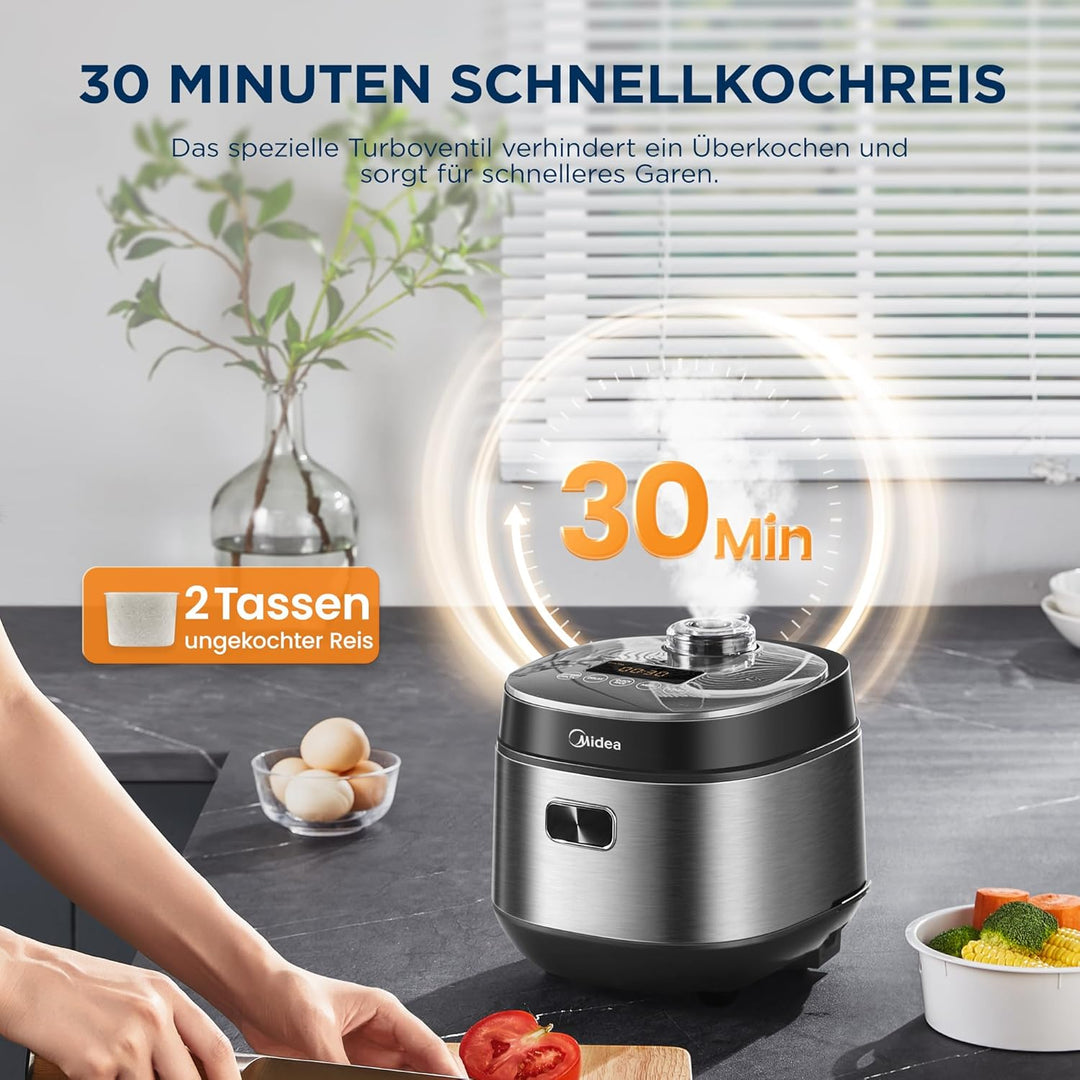 Midea Digitaler Reiskocher, Rice Cooker Klein 2L, Smart Berührungssteuerung Multicooker, mit Warmhal