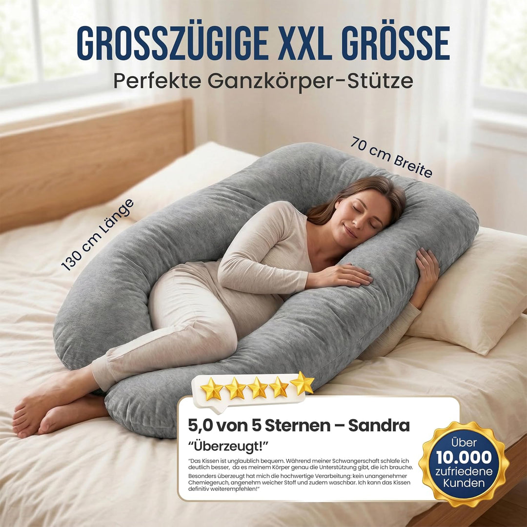 Seitenschläferkissen mit Bezug [waschbar - Flexible Füllung] Stillkissen XXL | Pregnancy Pillow | Ki