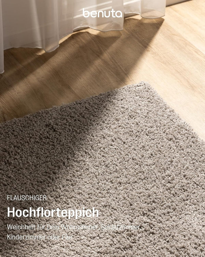 Benuta Hochflorteppich Soho Shaggy Hochflor Wohnzimmer Flauschig Modern Waschbar Hellgrau 80x300 cm