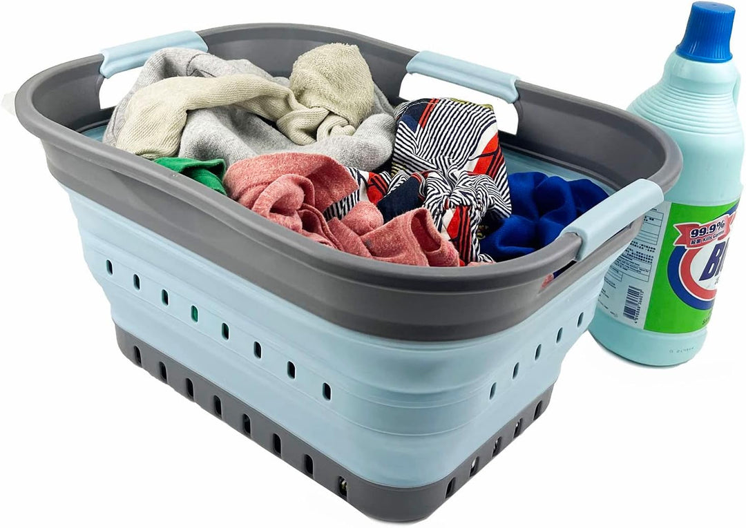 SAMMART Faltbarer Super Mini-Wäschekorb aus Kunststoff, mit 3 Griffen, 19 l, faltbar, Pop-Up-Aufbewa
