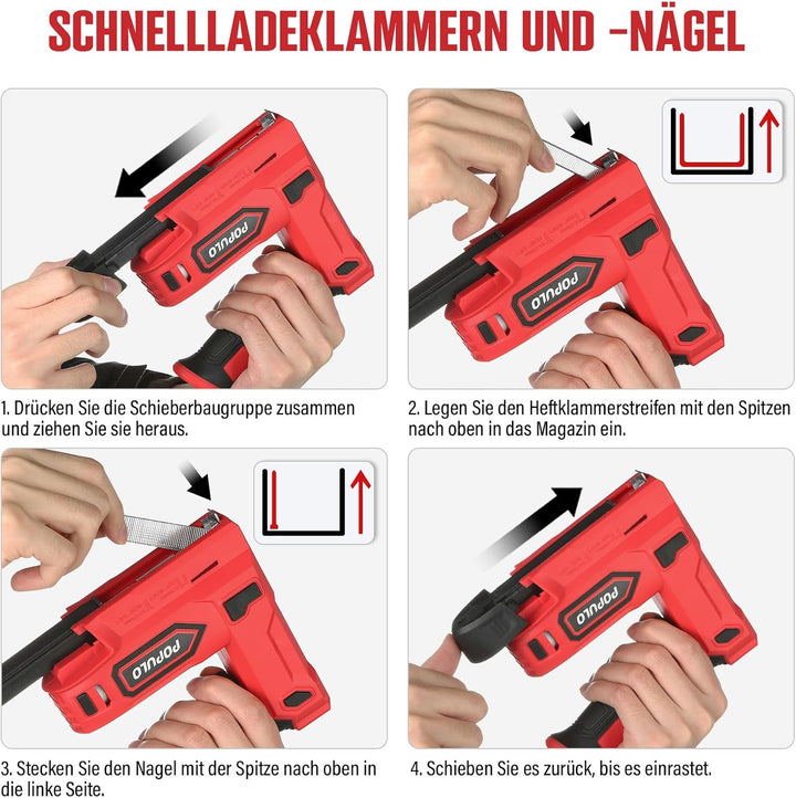 POPULO Akku Tacker, 2-in-1 Lithium-Ionen-Heftgerät, 4V Nagelgerät Set Mit Ladekabel, 1600 Heftklamme