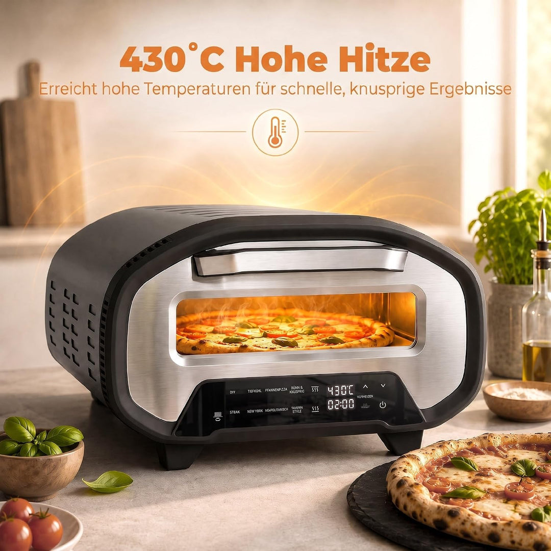 HOMCOM Pizzaofen Elektrisch 430 ℃ mit Pizzastein aus Keramik, 8 Programmen