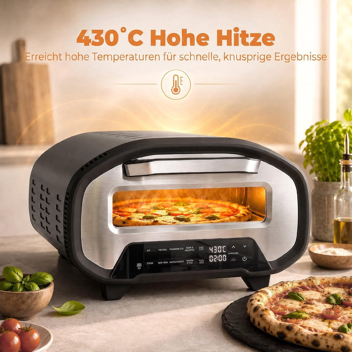 HOMCOM Pizzaofen Elektrisch 430 ℃ mit Pizzastein aus Keramik, 8 Programmen