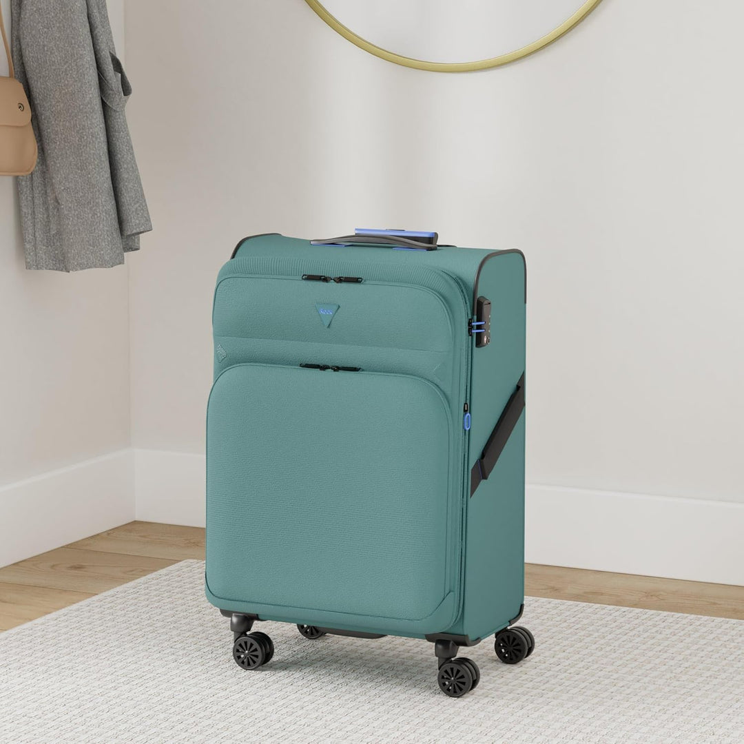 ABISTAB Weichschalenkoffer 4 Rollen dunkel grün Business Koffer Reisekoffer 28 L mit Dehnfalte TSA S