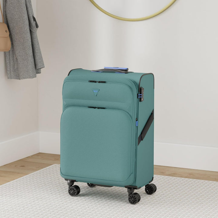 ABISTAB Weichschalenkoffer 4 Rollen dunkel grün Business Koffer Reisekoffer 28 L mit Dehnfalte TSA S