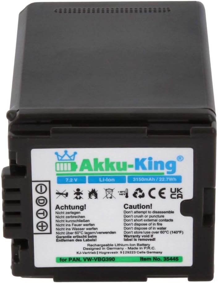 Akku-King Akku kompatibel mit Panasonic VW-VBG390, VW-VBG390E, VW-VBG390K - Li-Ion - 3150mAh - für H
