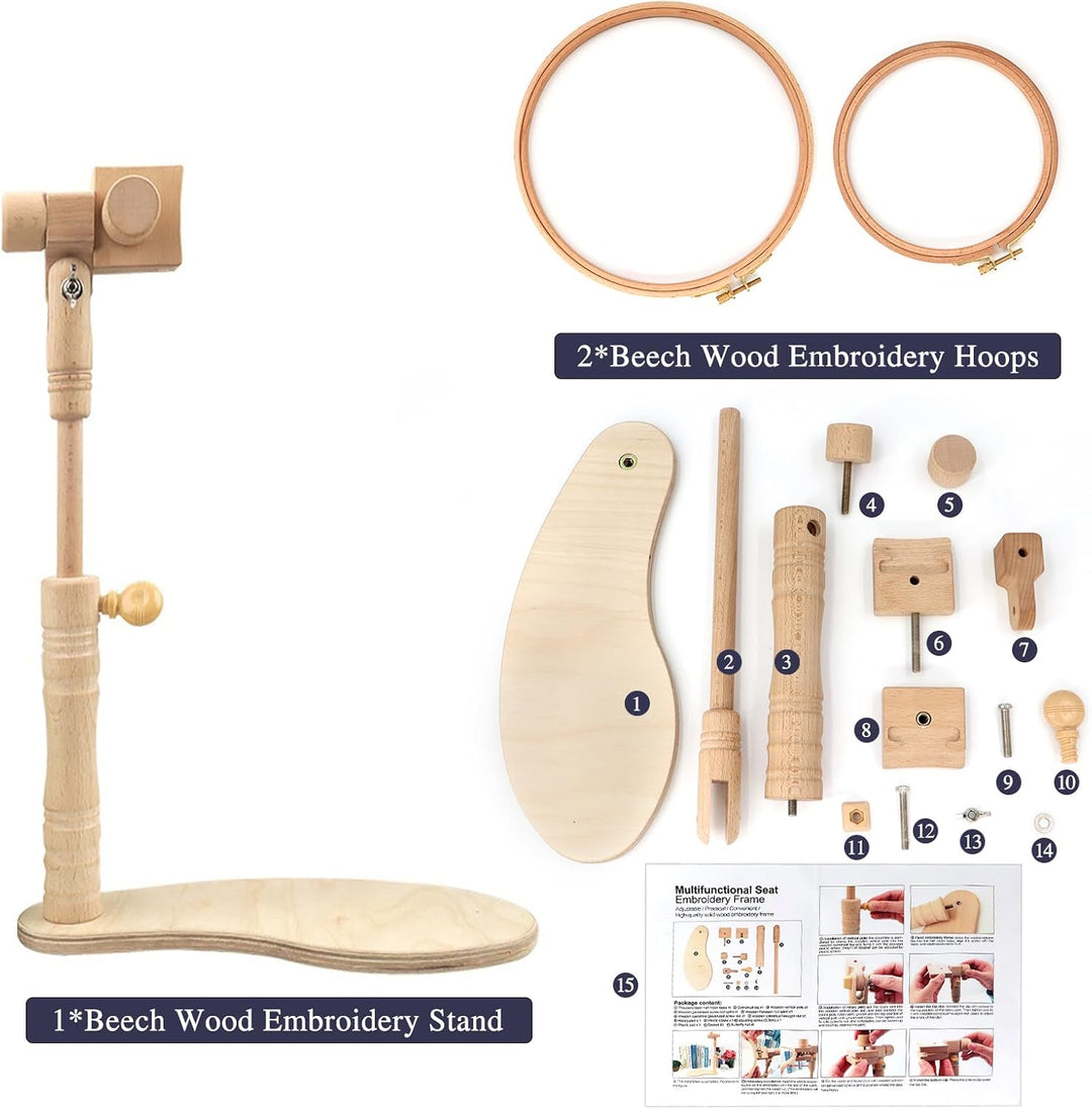 ZOCONE Buchenholz Einstellbar Drehbarer Stickrahmen Ständer Holz Stickrahmen Ständer mit 2 Stickrahm