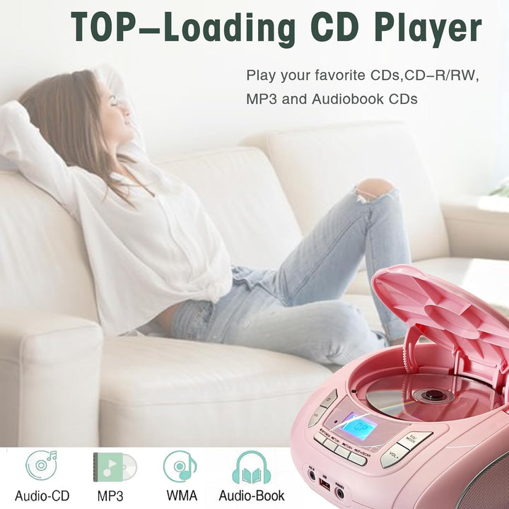 Tragbarer CD-Player für Kinder - Radio-CD-Boombox mit Bluetooth, FM-Radio, USB-Eingang & AUX-Anschlu