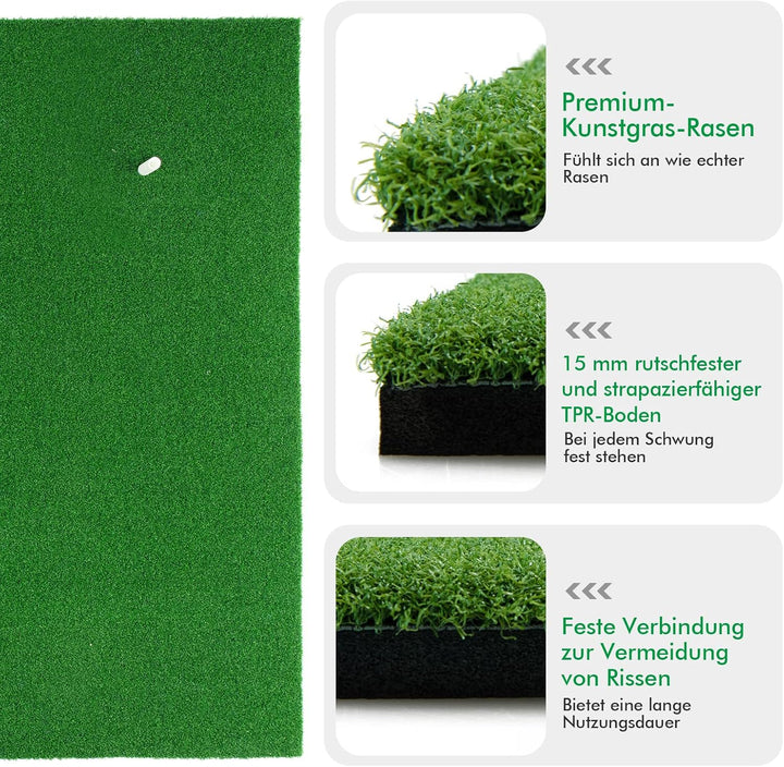 GYMAX Golf Abschlagmatte, 150 x 100 x 2,7 cm, Faltbare Golf Übungsmatte mit 2 Abschlagpositionen & 3
