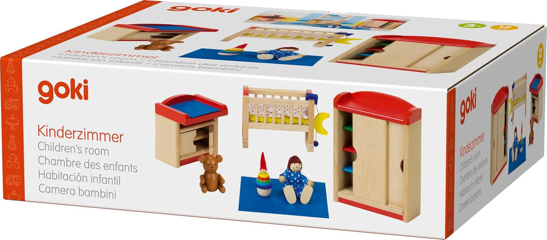 Goki 51905 - Kinderzimmer, 12-teilig, Puppenhausmöbel Single, Single