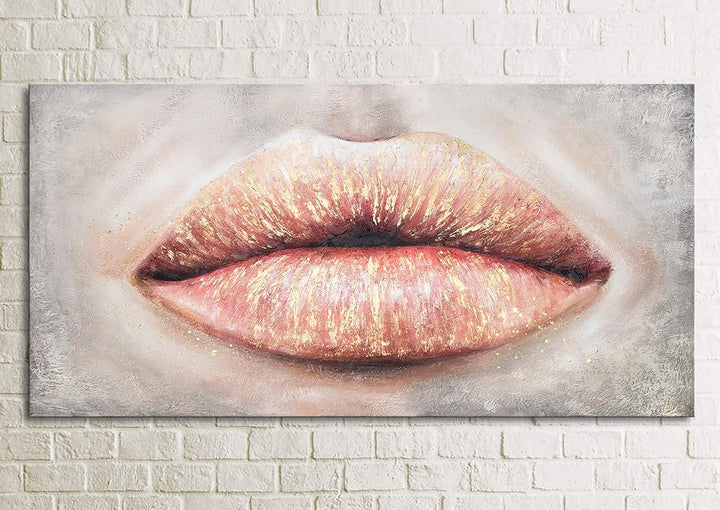 YS-Art Abstrakt Acryl Gemälde auf Leinwand Kussmund handgemalt Wandbilder Wohnzimmer modern Wohndeko