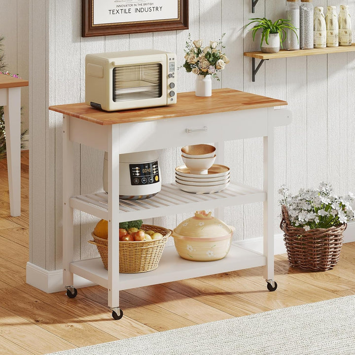COSTWAY Küchenwagen, Mobile Kücheninsel mit Arbeitsplatte, 3-stöckiger Küchenrollwagen mit 2 offenen