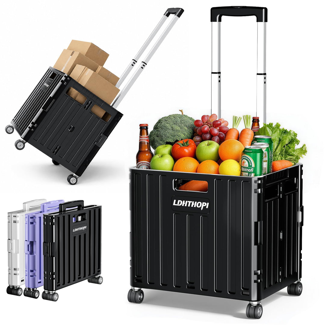 LDHTHOPI Einkaufstrolley klappbar 65L,MAX 50KG Trolley mit Teleskopgriff,4 Zerlegbaren Drehbaren Räd