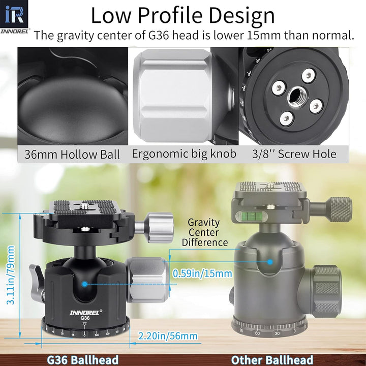 INNOREL G36 Low Profile Panorama-CNC-Metall-Kamerastativ-Kugelkopf mit 1/4" Arca Swiss Universal-Sch