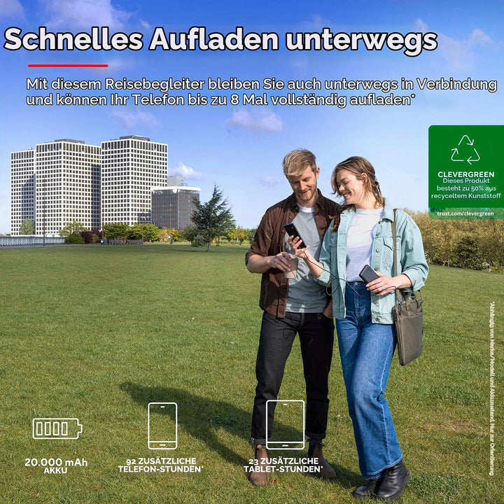 Trust Mobile Primo Powerbank Schnellladefunktion 20000 mAh, Nachhaltig, USB C Externer Akku, Tragbar