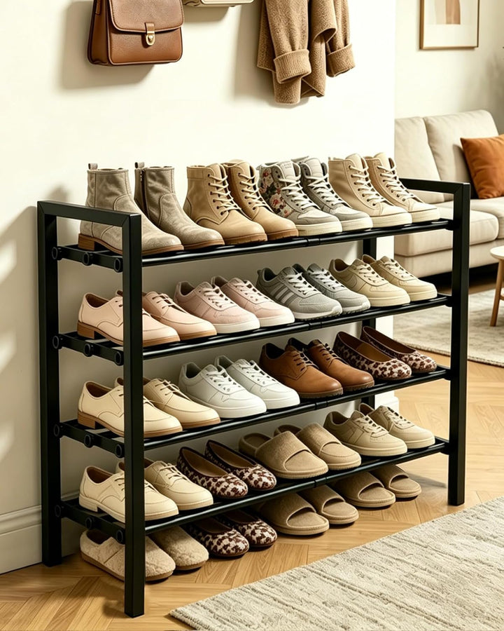 Ausziehbares Schuhregal Schmal, 4 Ebenen Adjustable Schuhregal Metall, Breite 43 to 78cm, Standregal