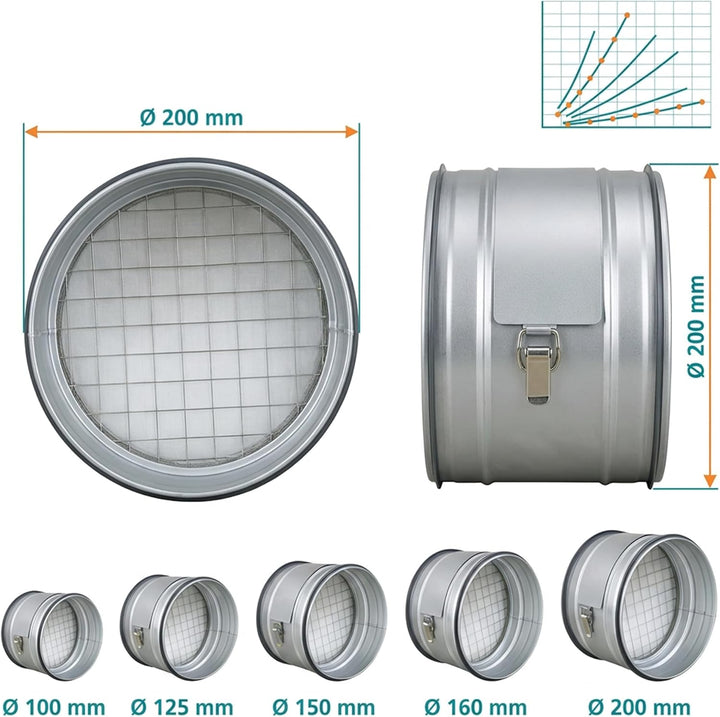 Easy Act Grobstaubfilter rund Ø 200 mm für Zuluft, Rohrfilter aus verzinktem Stahl zur Grobpartikel-