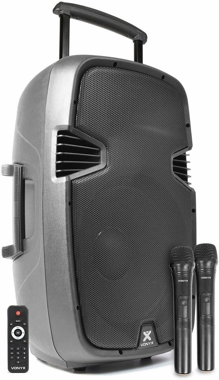 Vonyx SPJ-PA915 - Mobiler Party Lautsprecher mit Akku, 700 Watt, Karaoke Anlage mit 2 Mikrofonen, Mu