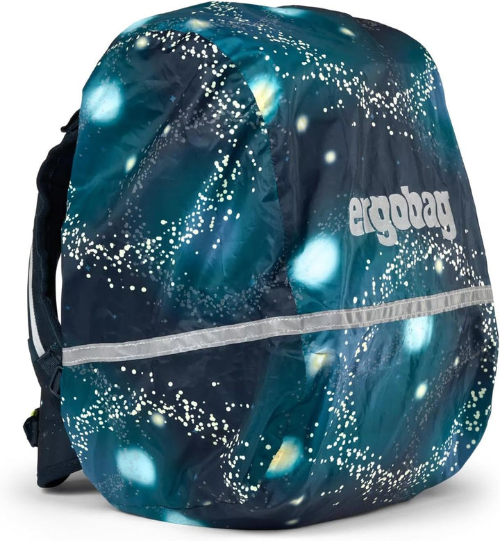 ergobag Regenschutz für Schulranzen und Rucksack, wasserdicht, mit Reflektoren und Gummizug Weltraum