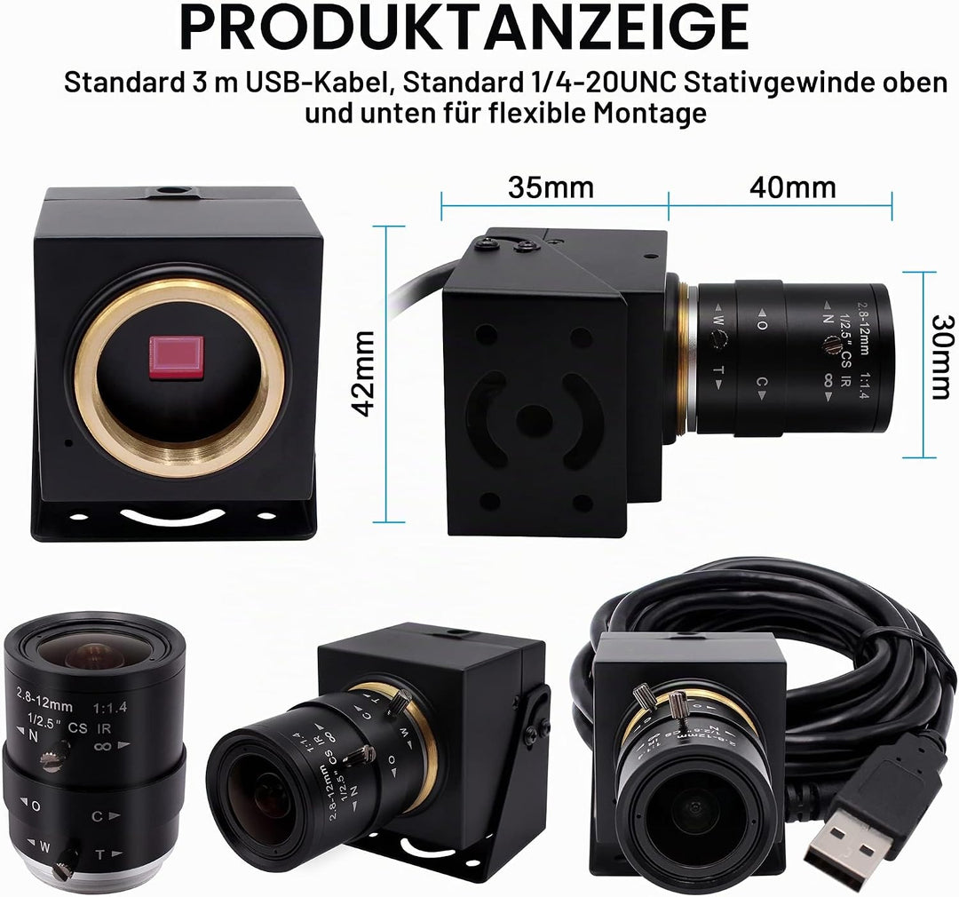 Svpro 1080P USB-Kamera mit 2,8–12 mm optischem Zoomobjektiv, IMX323-Sensor, H.264-Low-Light-Kamera,