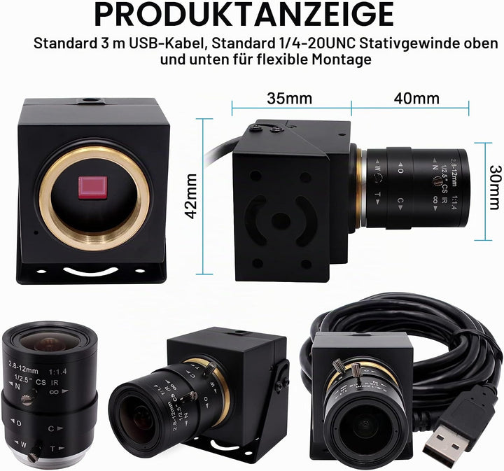 Svpro 1080P USB-Kamera mit 2,8–12 mm optischem Zoomobjektiv, IMX323-Sensor, H.264-Low-Light-Kamera,