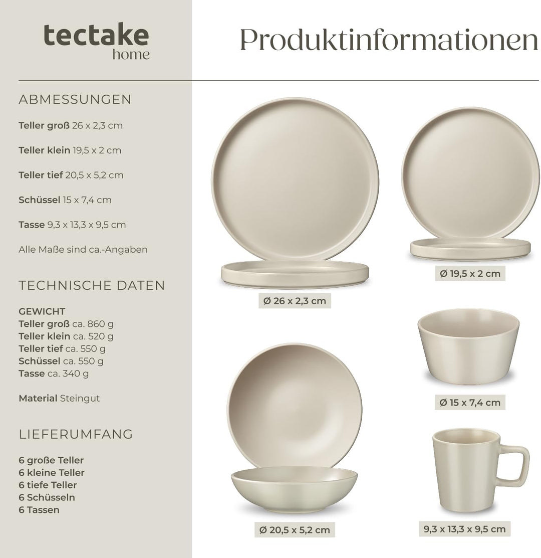 tectake® Küchenstarterset 6 Personen, Steingut Geschirr Set, Teller, 4 Töpfe 2 Pfannen rostfreies Al